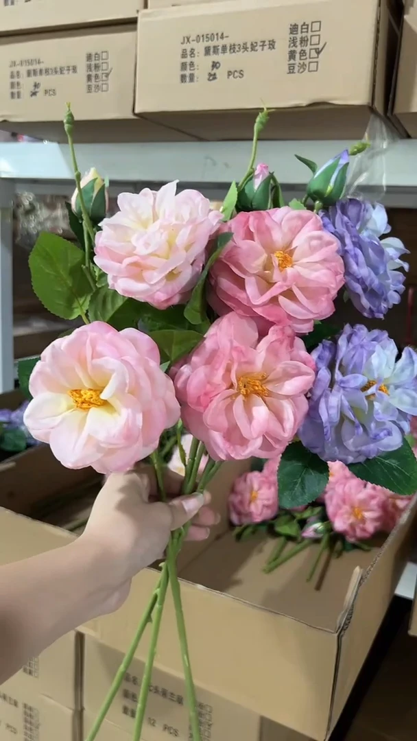 3枝混色月季花花