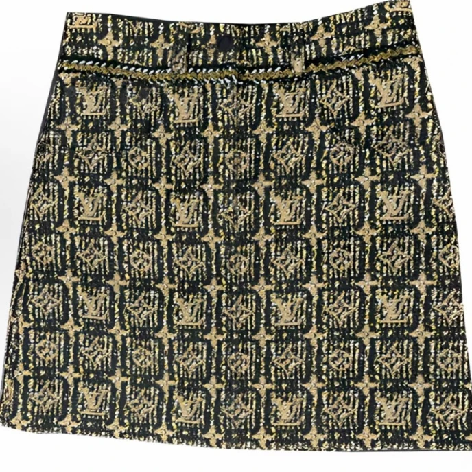 未使用 LouisVuitton/路易威登 格子金属线A字短裙 黑金/36