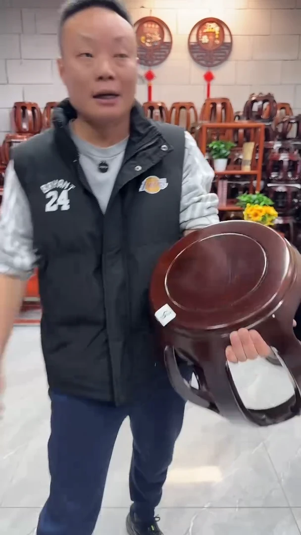 花梨木类家具（微瑕)胡桃色大号鼓凳单个8号