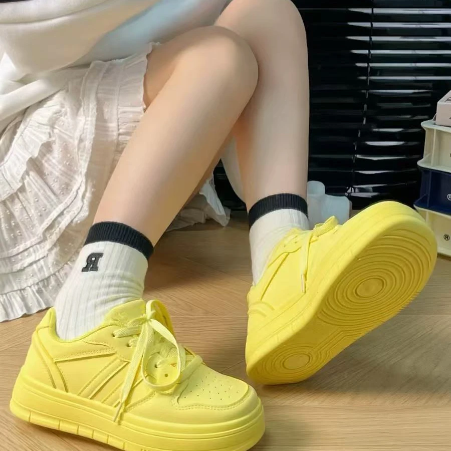 黄色板鞋2025爆款女生鞋子春多巴胺厚底百搭休闲鞋-XY025