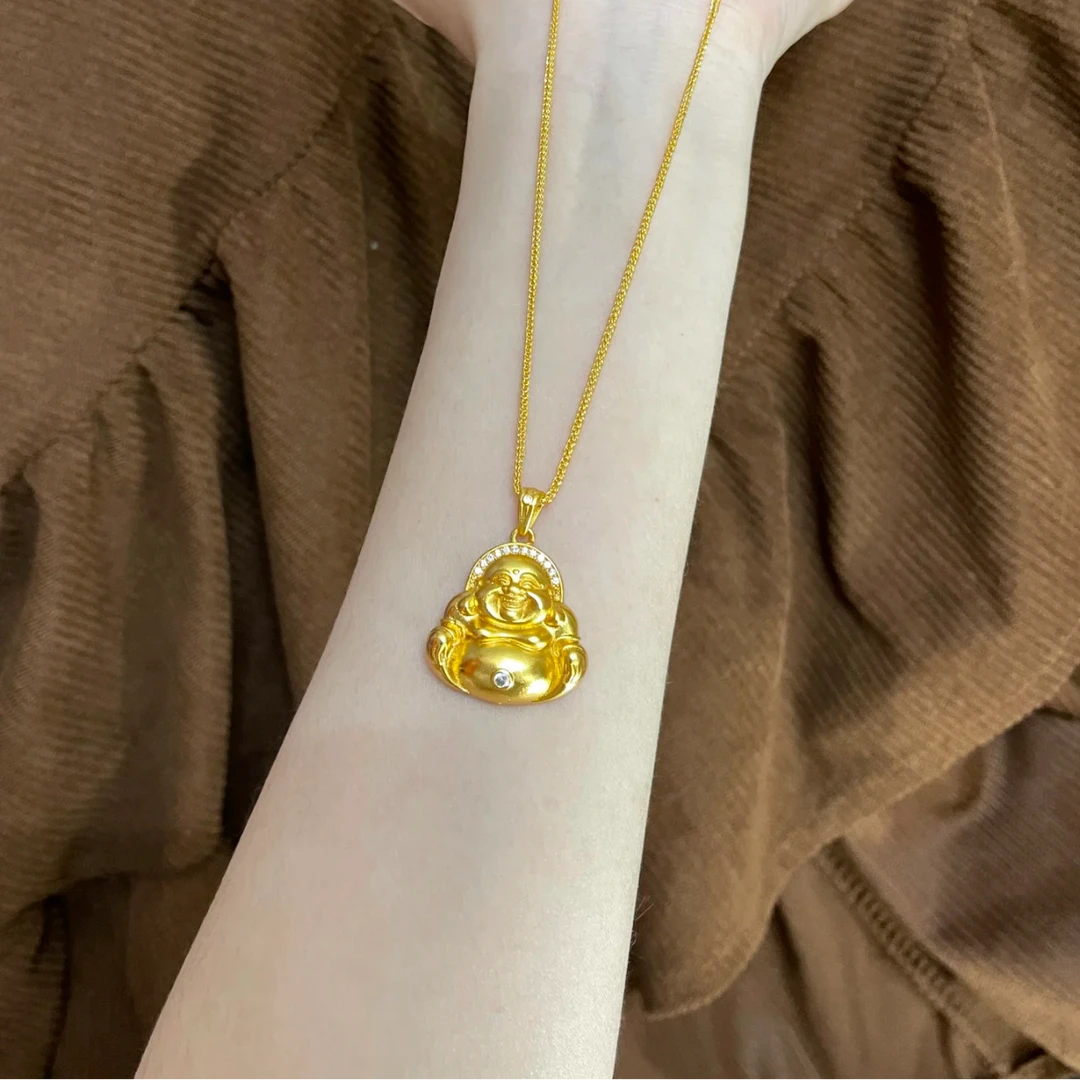 铜合金项链  新中式弥勒笑佛吊坠大肚佛挂坠项链女款笑脸坠链