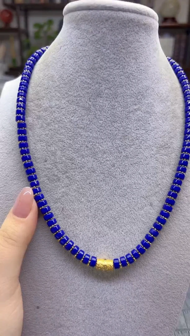 14K金镶嵌青金石颈饰DIY款X778