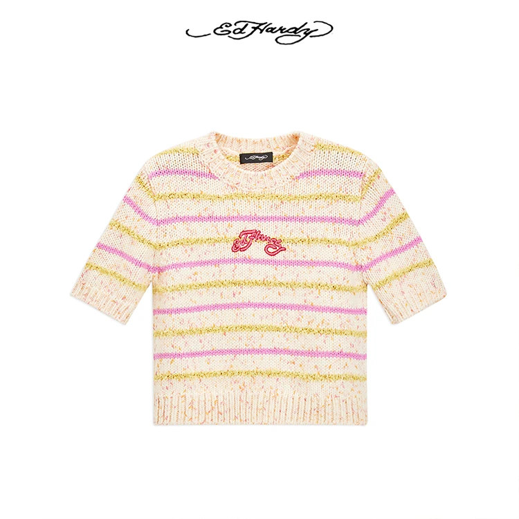 Ed Hardy/埃德哈迪圆领手绣洋气衣服女logo针织短袖T恤E1QCW466