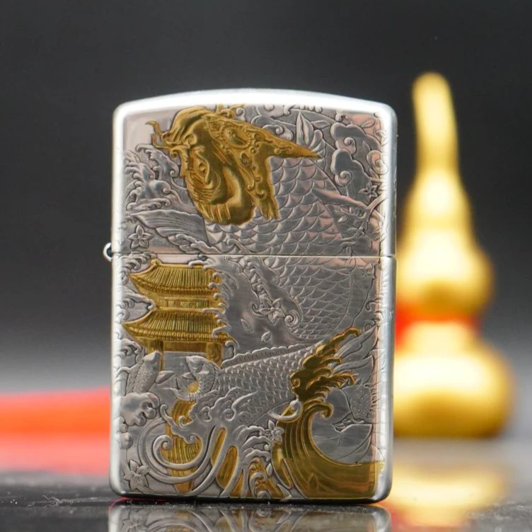 ZIPPO/之宝打火机XF送礼正品防风  盔甲镀银鎏金鱼跃龙门DY9912DK