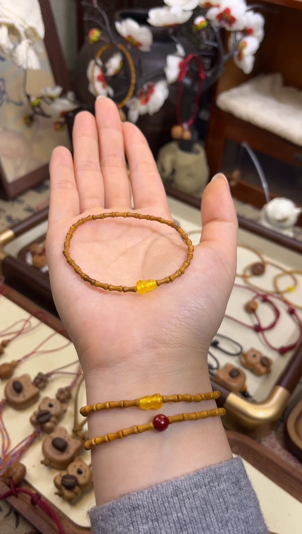 手串桃核【桃缘行】竹节「黄色葫芦」桃木桃核辟、挡、驱、护 备注手围