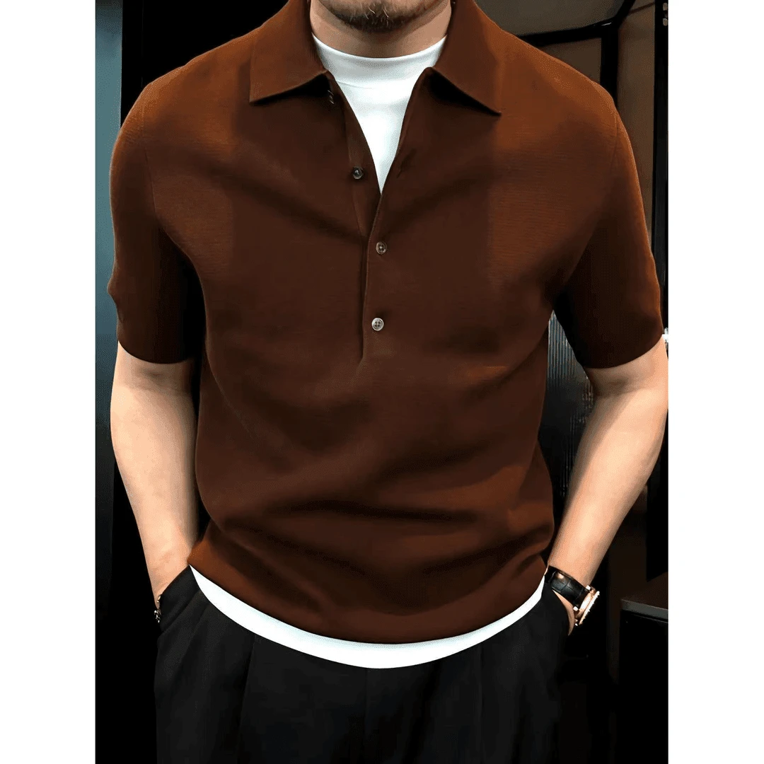 美式复古简约短袖POLO衫男士夏季纯色高级感百搭老钱风帅气上衣