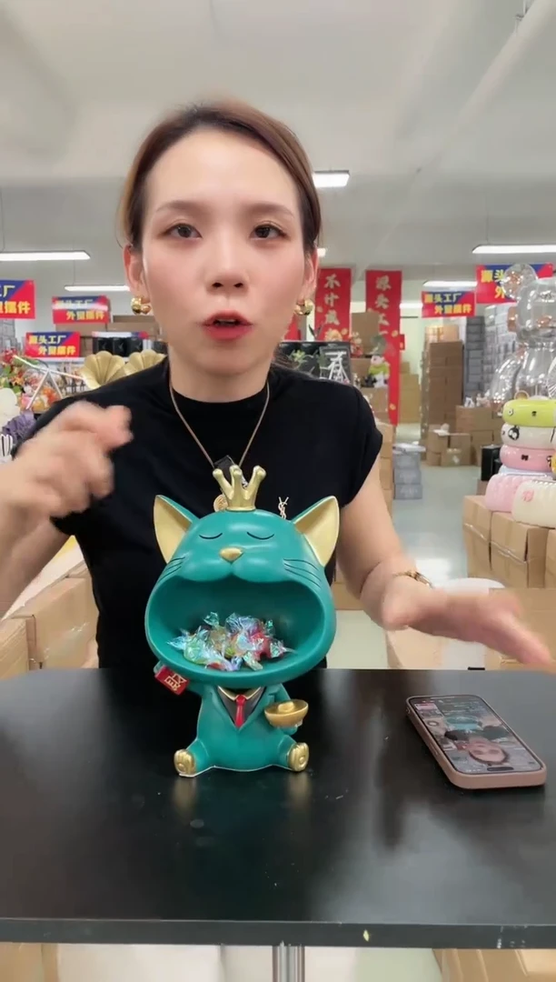 树脂大嘴猫绿色收纳
