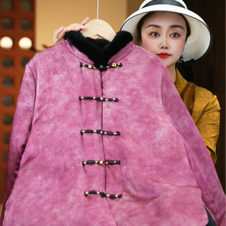 <<非遗美学>>油皮香云缎软烟萝棉袄T1366