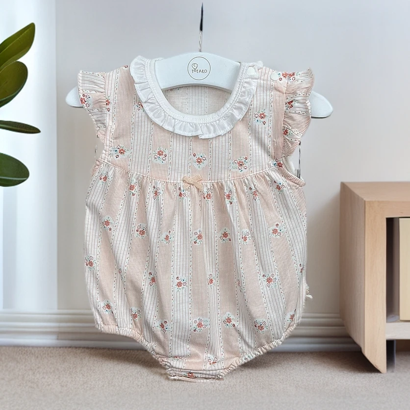 婴幼儿宝宝夏季纯棉包屁衣条纹花朵婴儿