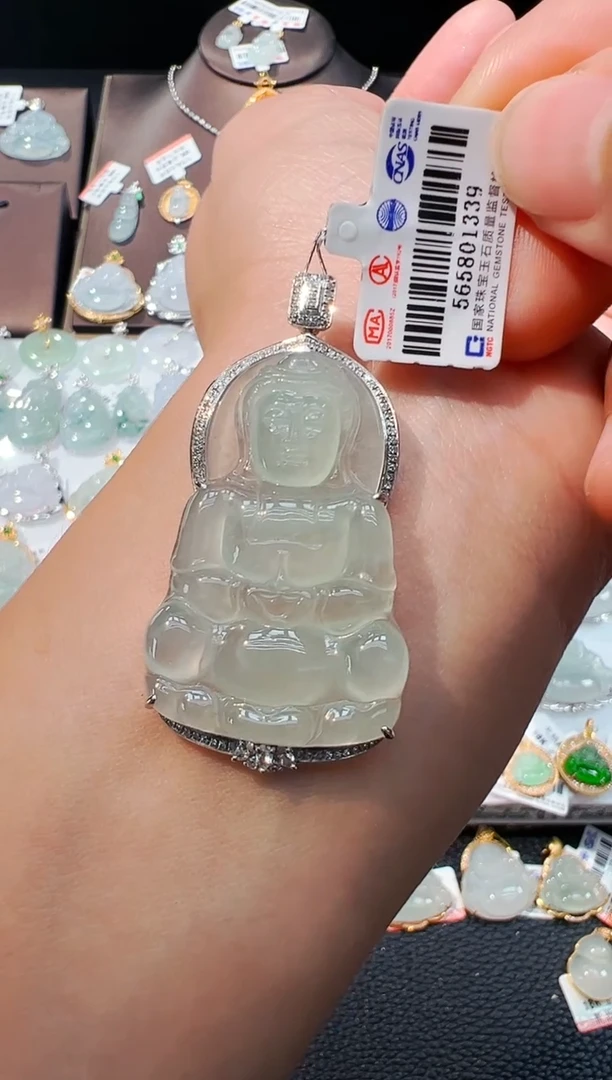吊坠(不含链)18K金镶嵌翡翠观音吊坠1339