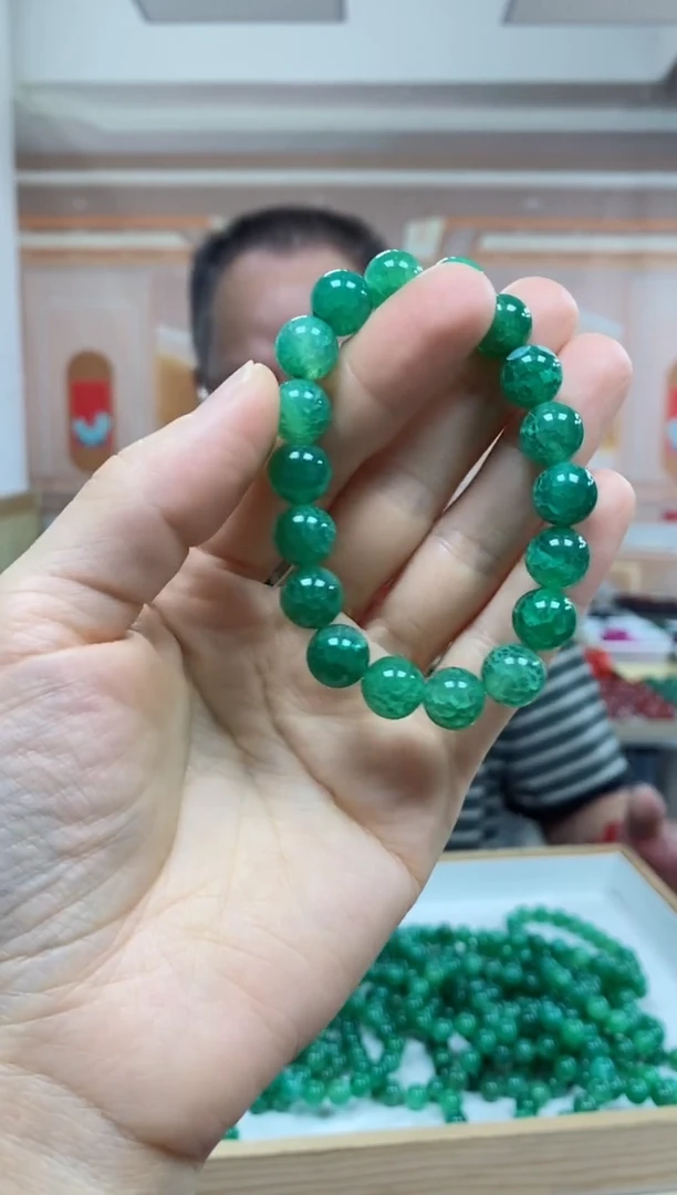 未镶嵌手串玛瑙/玉髓甘文绿龙纹玛瑙手串尺寸10mm