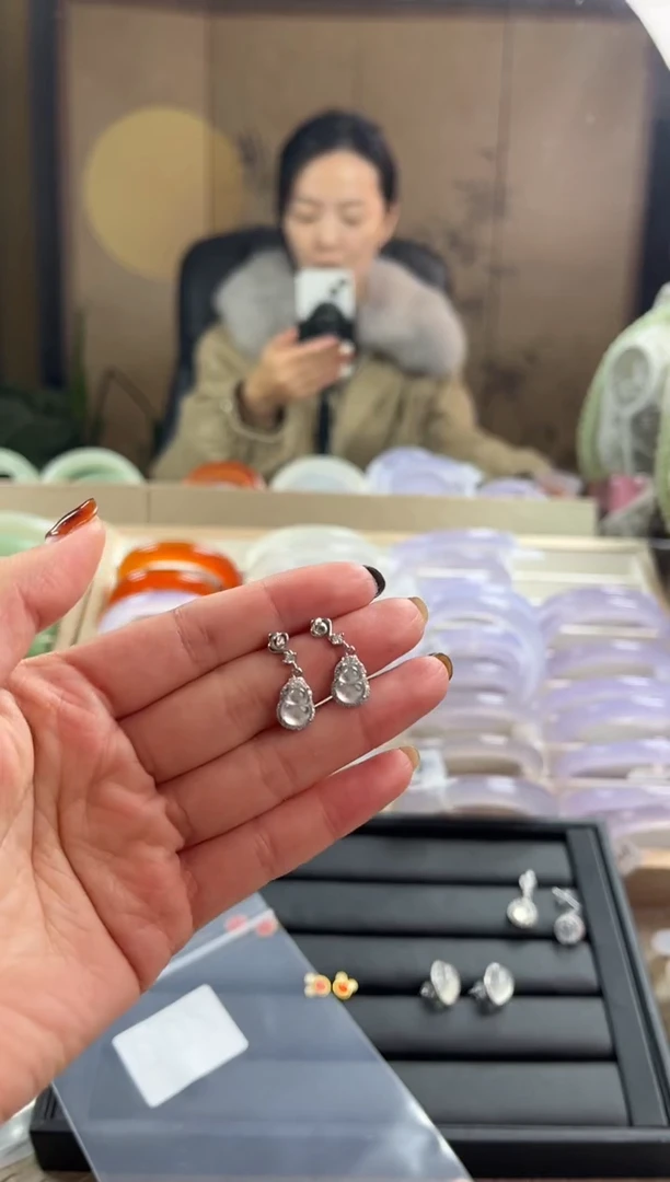 颈饰银S925镶嵌石英质玉水沫提溜葫芦耳钉