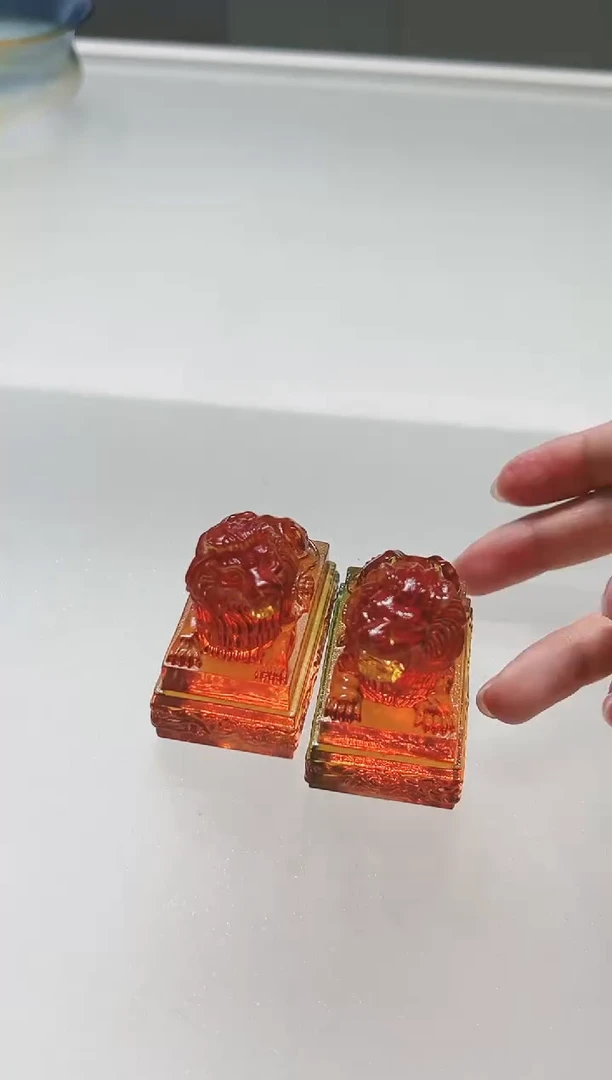 手工艺品琉璃古法琉璃一对小狮子
