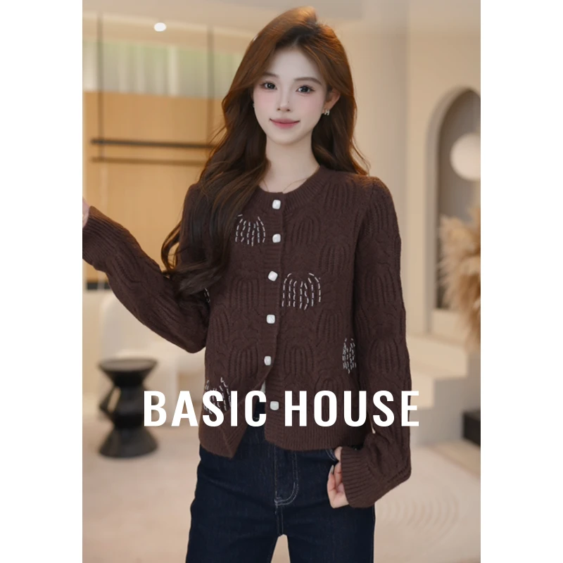 Basic House/百家好秋季新款时尚显瘦宽松针织开衫B1195B52B42