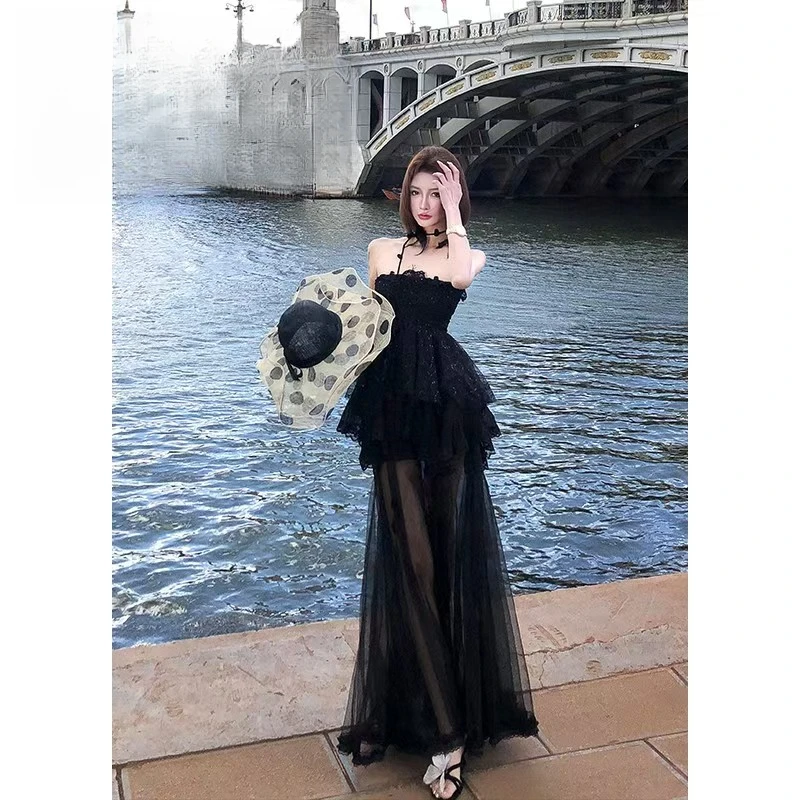 【流云织梦2.0】夏季新款法式小众名媛宴会吊带背心配半身裙两件套