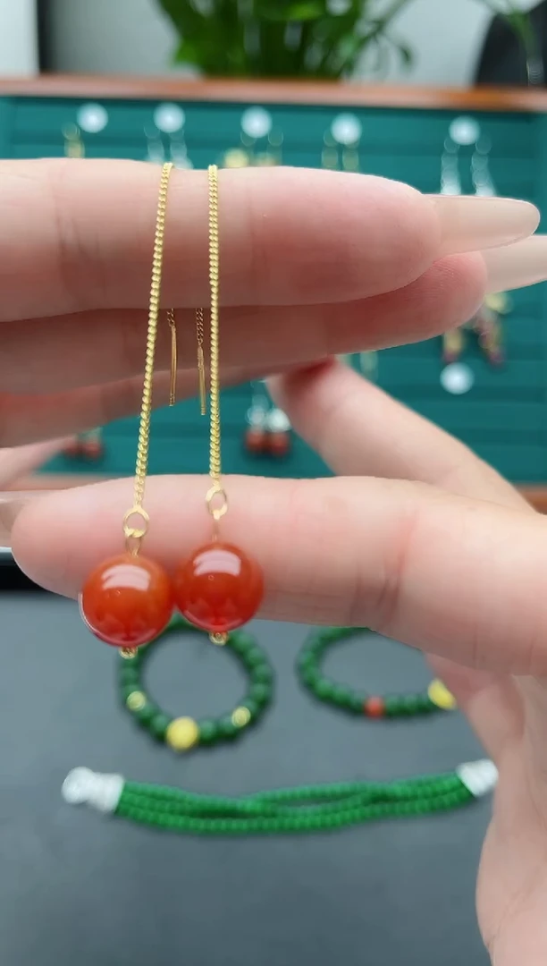 【闪购商品】南红玛瑙耳饰银S925镀金镶嵌000耳线