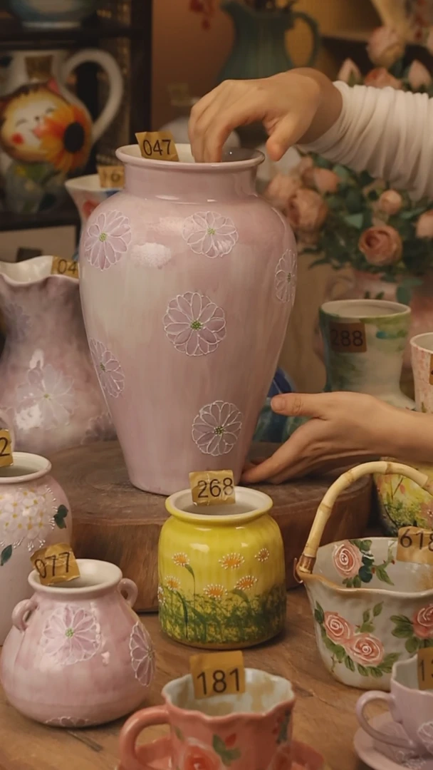 陶瓷景德镇设计师手作花器摆件侘寂风@M047@