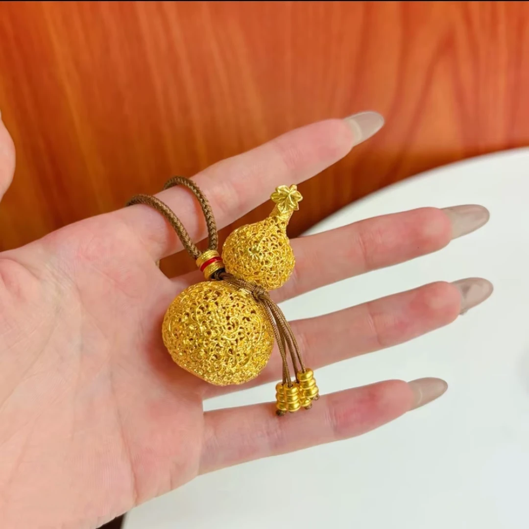 铜合金吊坠 新中式国风镂空花丝葫芦吊坠福禄编绳葫芦项链送女友