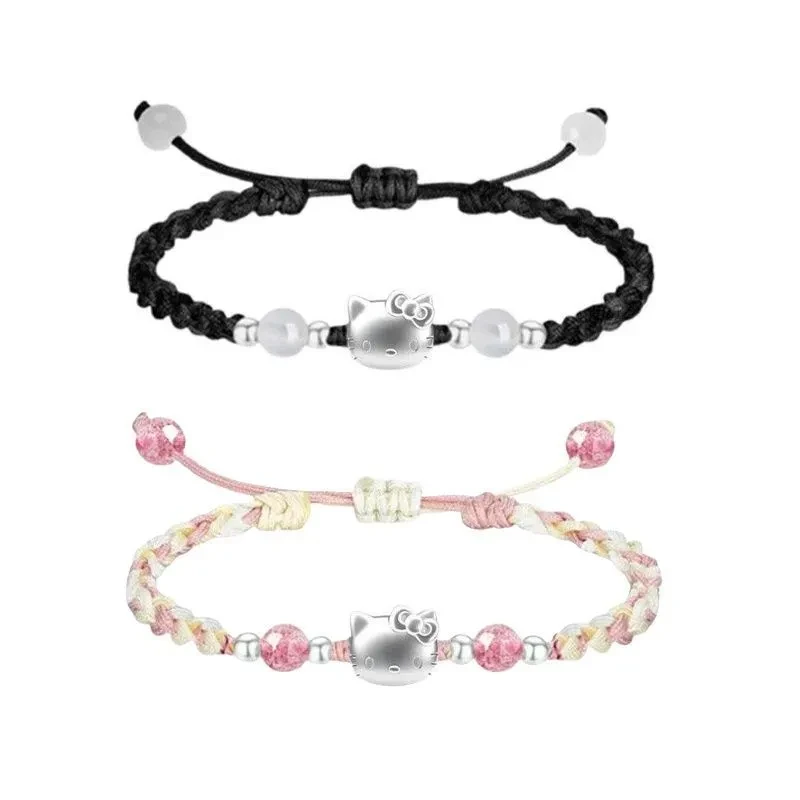 合金手链 kitty凯蒂猫银色手链绳女手工编织儿童送朋友生日礼物