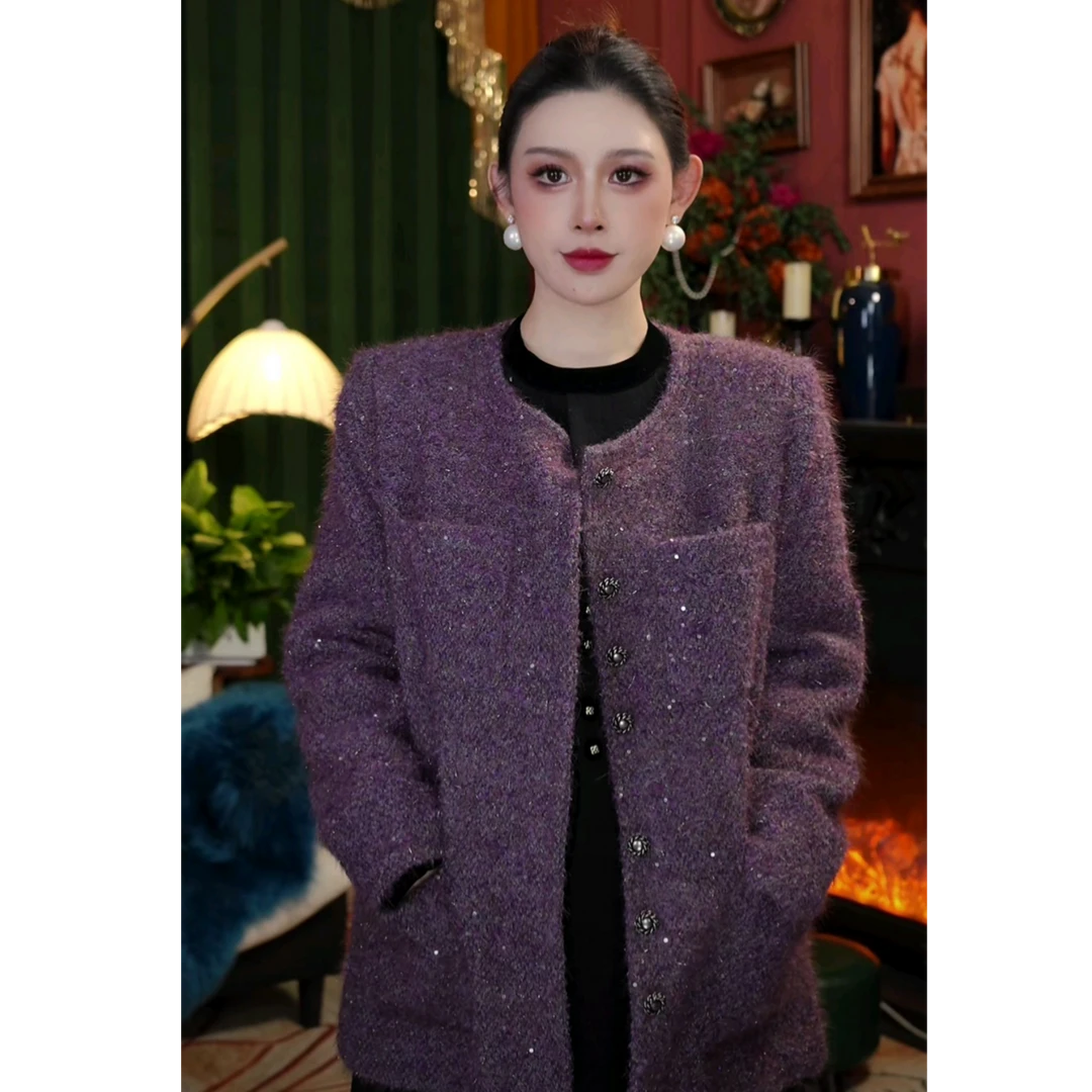 精致小香风高贵紫外套光板气质精致女人配饰WW011