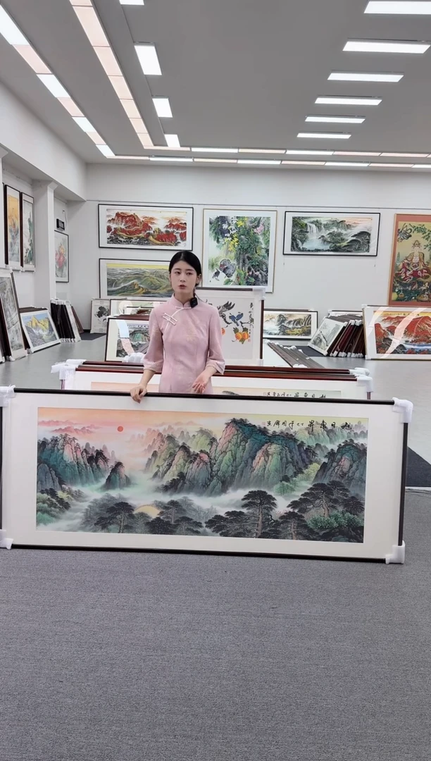 国画手绘 旭日东升 219*88