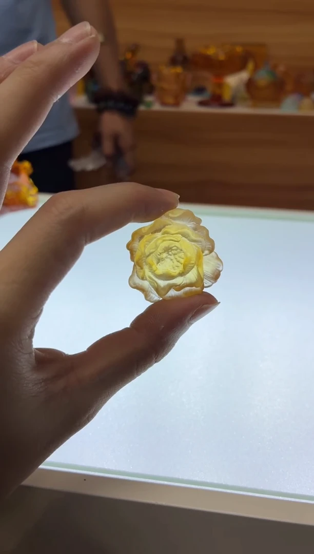 琉璃手工艺品牡丹花茶宠小摆件琥珀色