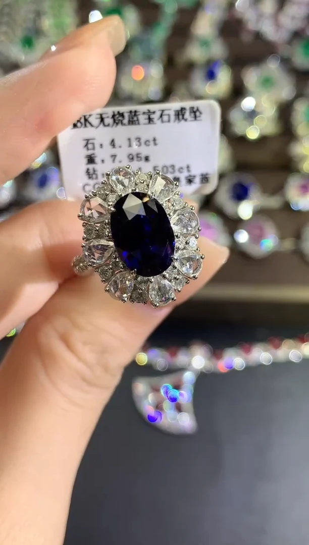 戒指蓝宝石18K金镶嵌e353