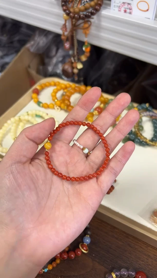 手链未镶嵌南红玛瑙孤品小米珠南红蜜蜡珠手链[1796]