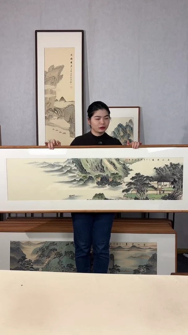 国画手绘*溪山神韵*52*172cm带框发货