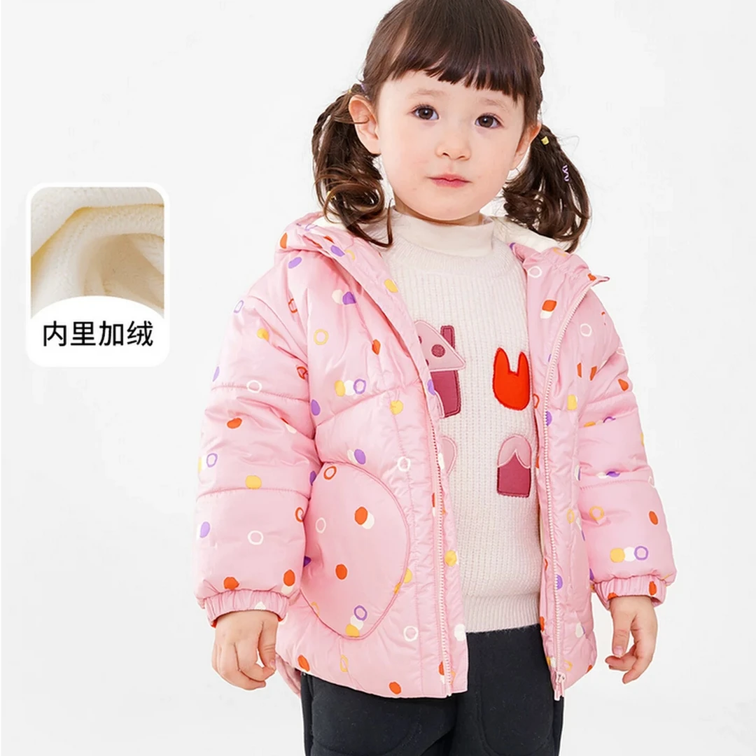 【断码清】加绒爱儿健女童冬款中款加绒夹棉厚实连帽外套棉袄