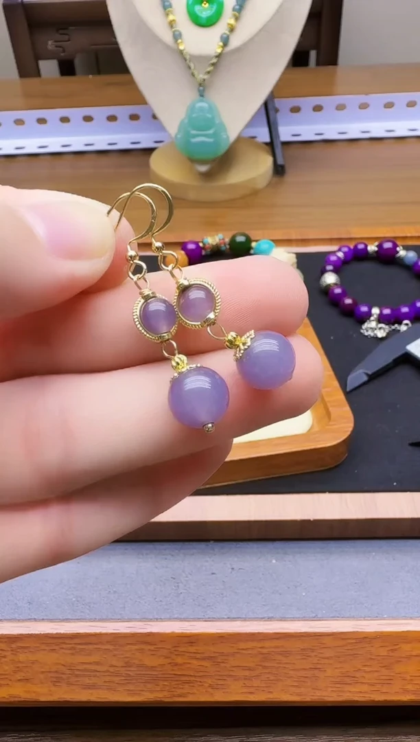 14K金镶嵌和田玉耳饰E139