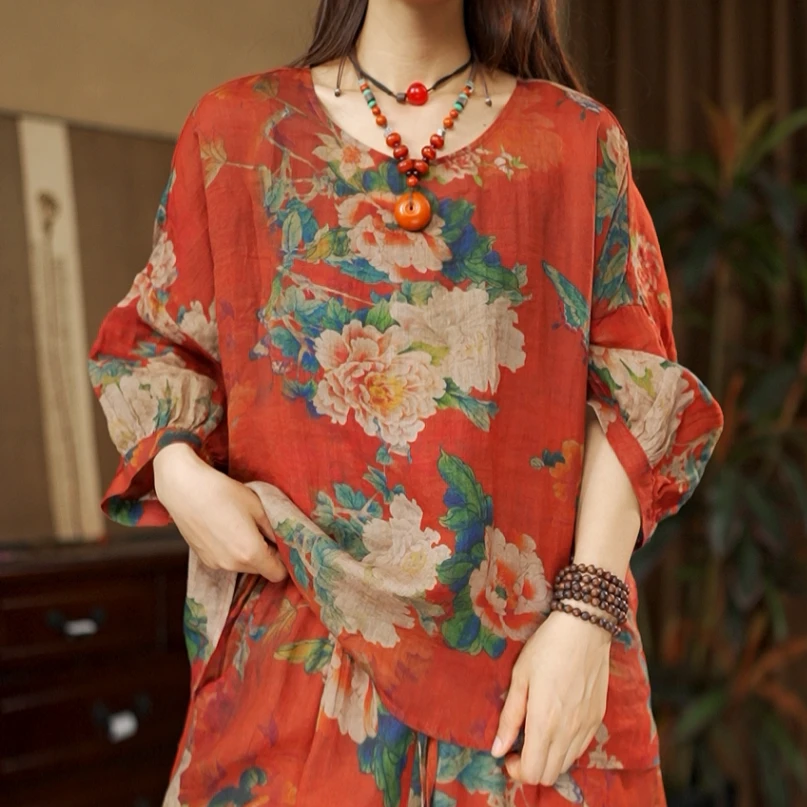 新款3045复古炒色做旧花色短款上衣