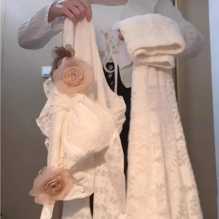 2025春季新款独特绝美女立体花朵针织毛衣鱼尾裙韩系穿搭两件套装