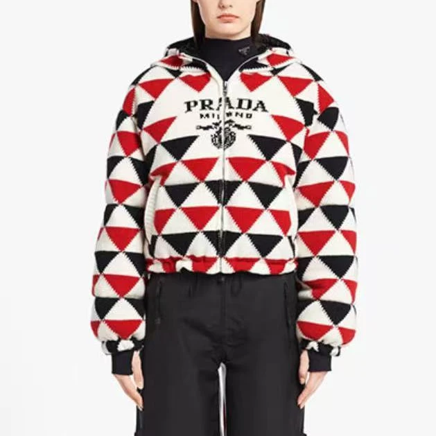 未使用 Prada/普拉达 Logo提花拉链长袖连帽含羽绒夹克