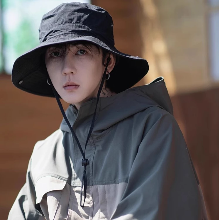 速干渔夫帽子男夏季大码大头围防晒遮阳帽太阳帽黑色