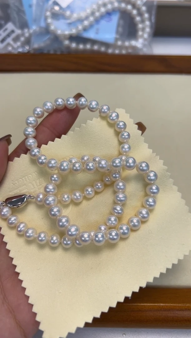 颈饰银S925镶嵌淡水珍珠6-7mm无核白珠项链