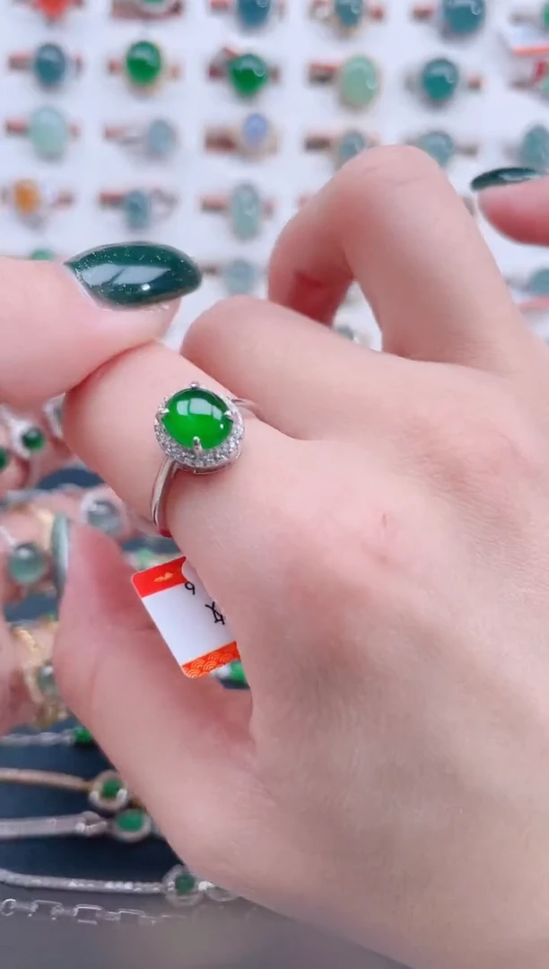 银S925镶嵌戒指翡翠天然翡翠