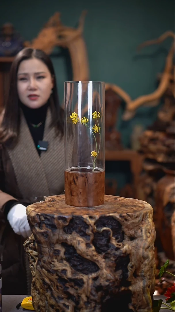 【闪购商品】枣木雷击枣木玻璃花器