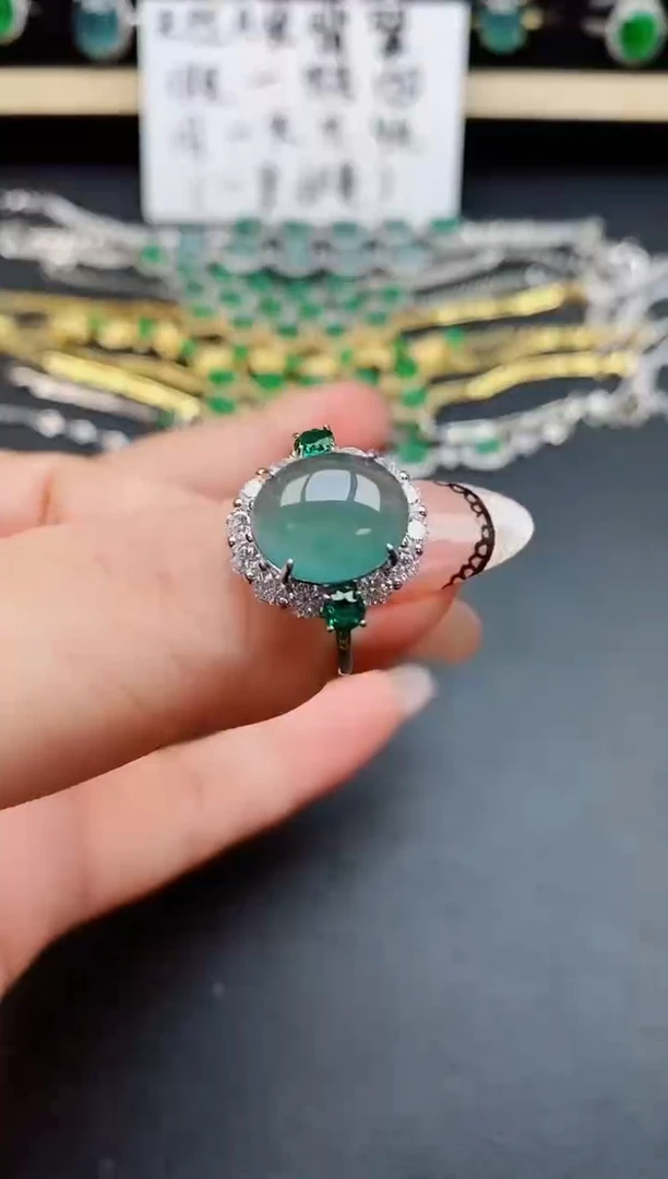 翡翠戒指银S925镶嵌50850