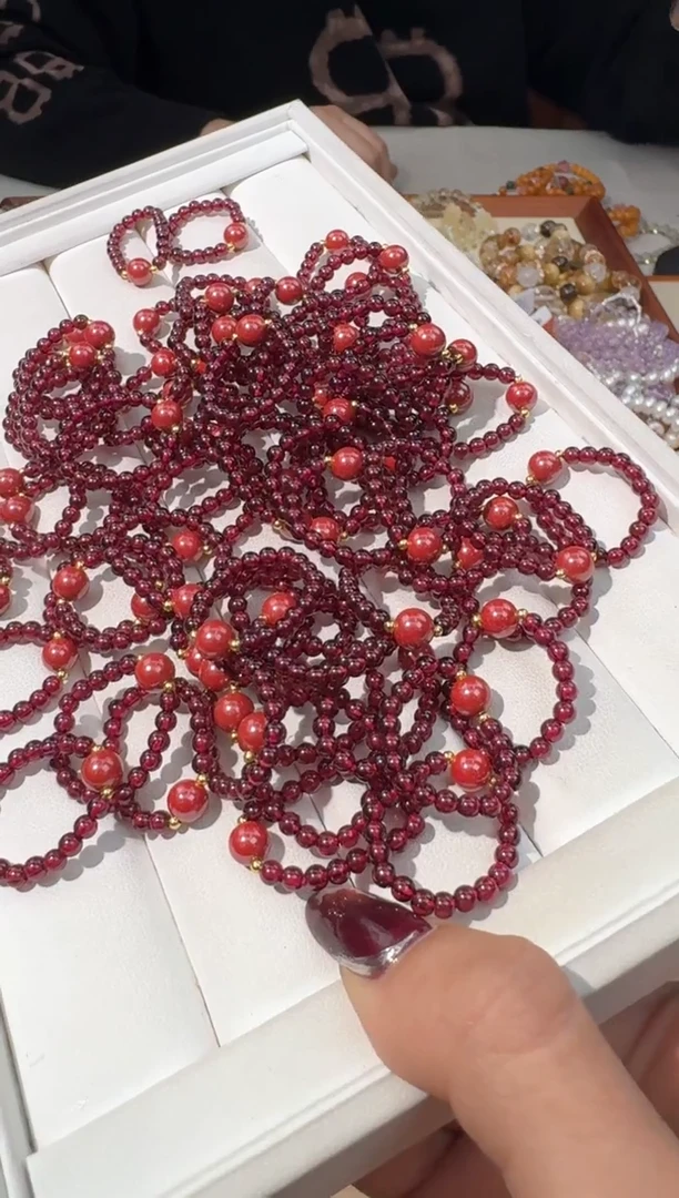 【闪购商品】水晶手链未镶嵌D207石榴石朱sha戒指