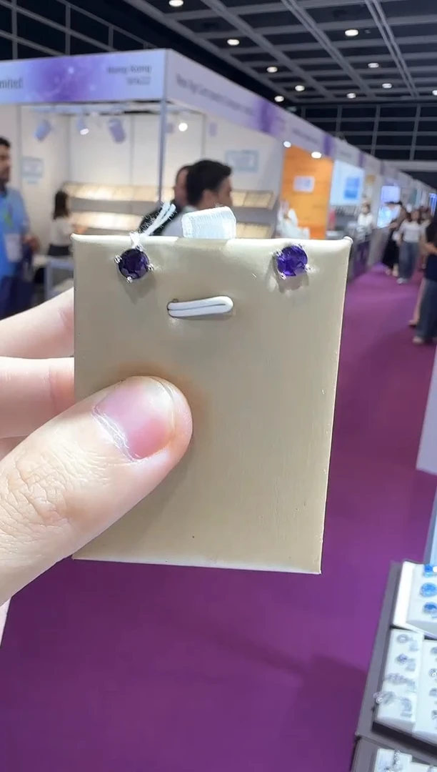 银S925镶嵌耳饰紫晶6mm简约耳钉