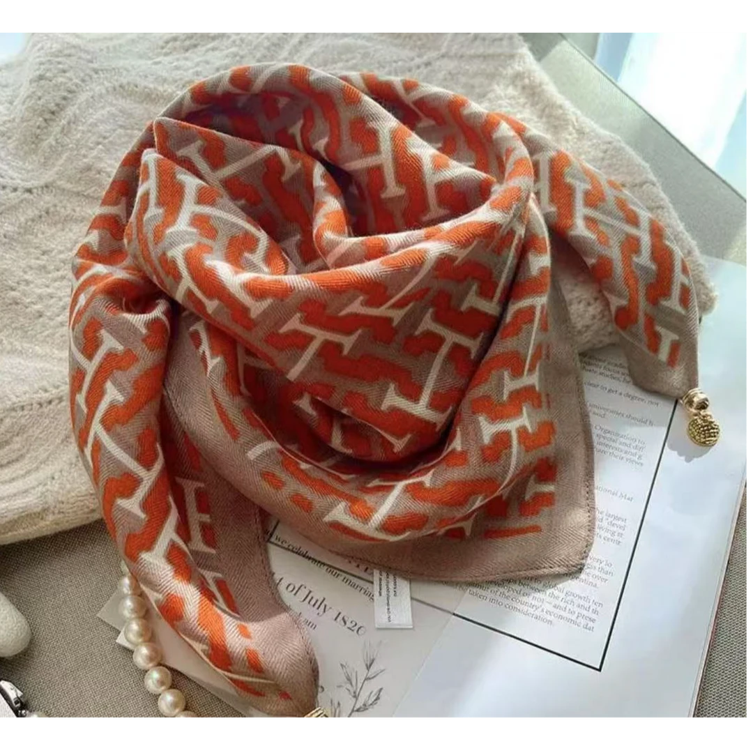 C005【橙韵几何】70*70高端奢品国风薄款丝巾女士清晕染