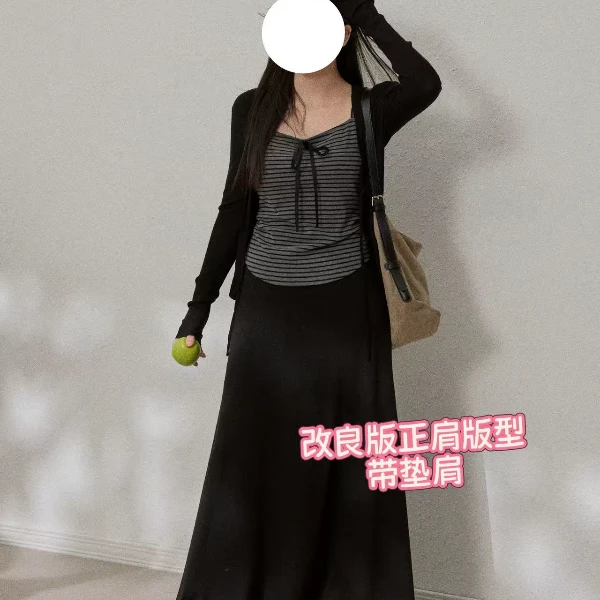 【雯雯子定制】2025早秋新款大码女装休闲慵懒风条纹吊带外披半身裙