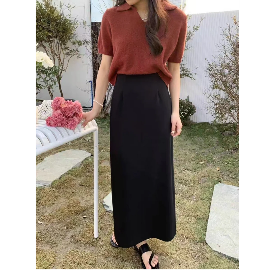 【秋款3个裙长】气质高腰显瘦复古开叉包臀百搭秋冬A字裙子