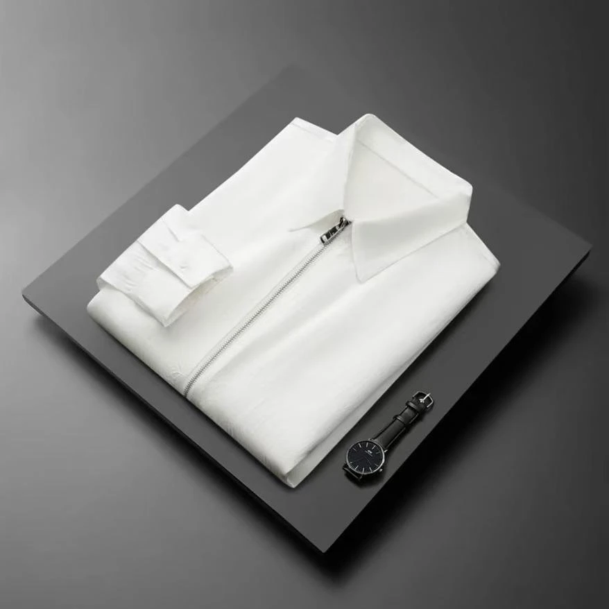 早春防晒轻奢长袖透气亲肤双开拉链100%醋酸压褶薄款翻领POLO开衫