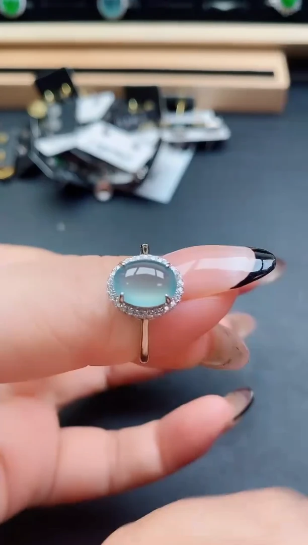 翡翠戒指银S925镶嵌50800