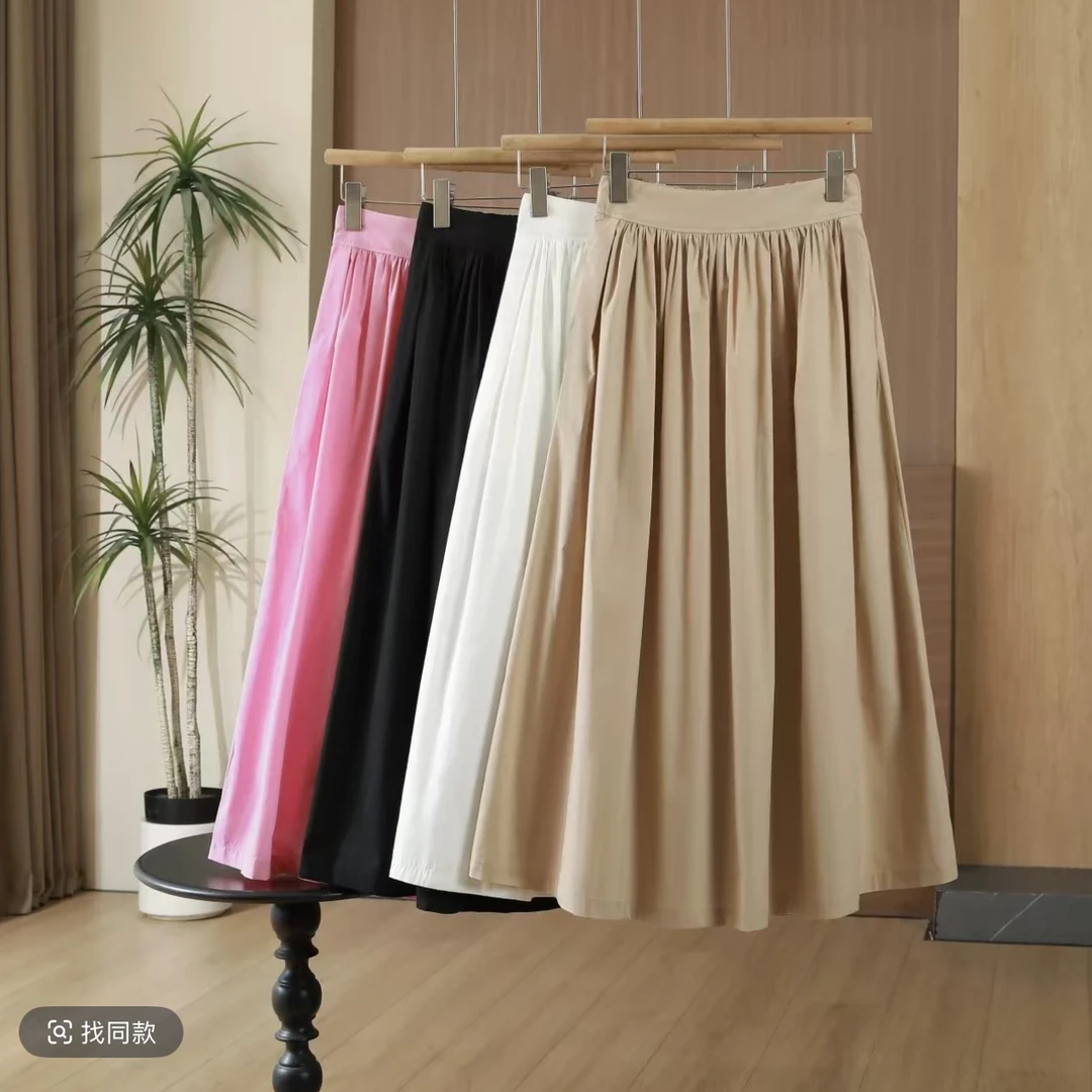 【2个裙长+棉】夏季通勤休闲套装百褶裙气质女裙百搭长裙