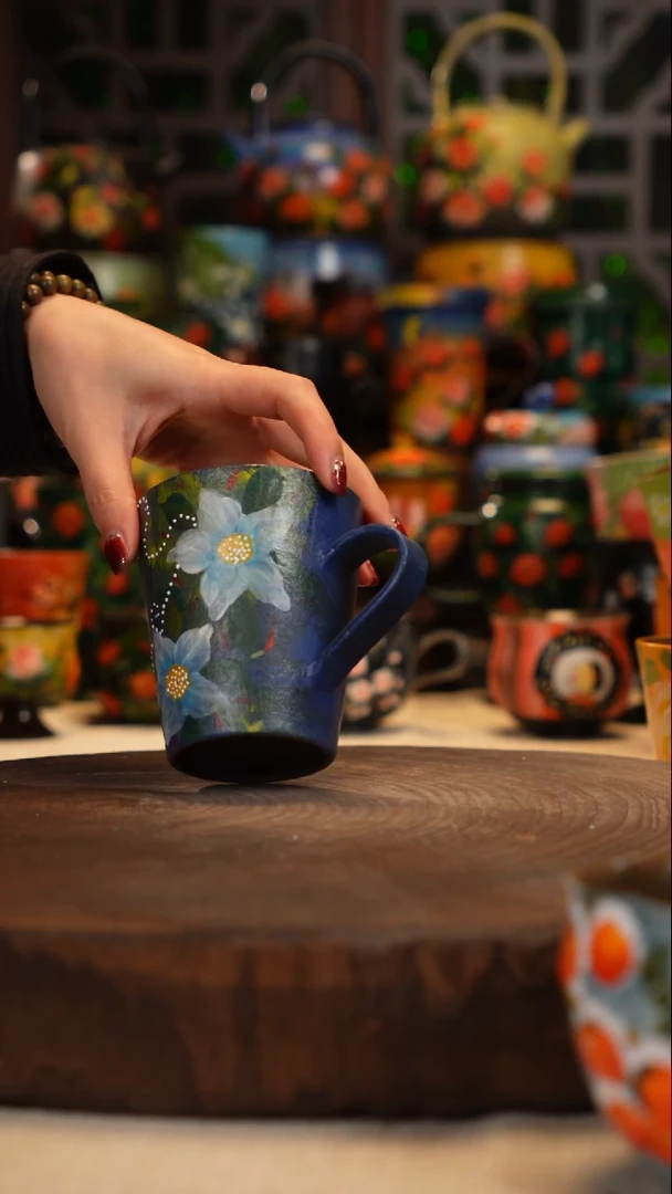 紫砂油画釉下彩手绘