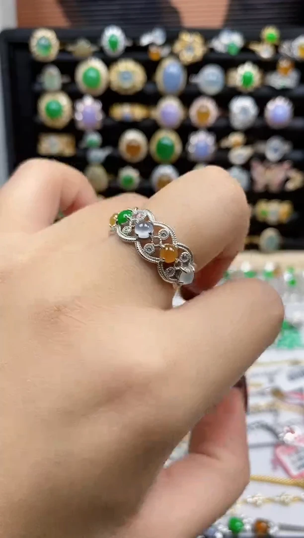 银S925镶嵌戒指翡翠8117