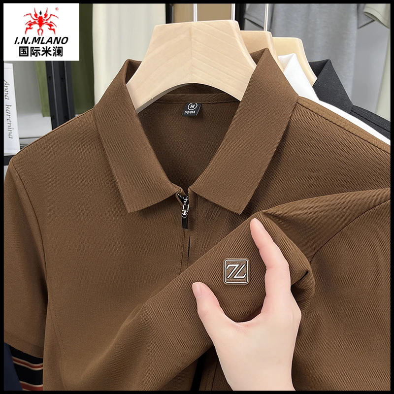 【半拉链T恤衫】短袖男夏季新款高端透气 半袖POLO衫帅气纯色上衣男